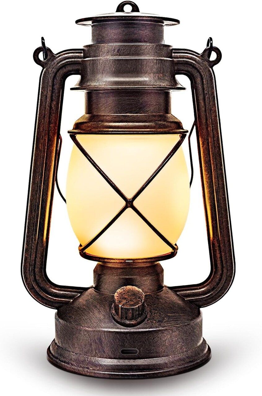 Vintage LED Lantern Decorative, Outdoor Flickering Flame Lantern Decoration, Plastic Hanging Lantern Accent, Battery-Powered Remote Control Lantern for House, Yard, and Camping (Copper, 1 Pack)